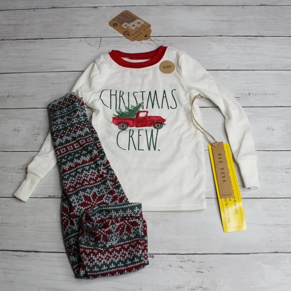 Rae Dunn Boy Pajama Set Size 2T Christmas Tree Truck Red Green - Picture 2 of 5